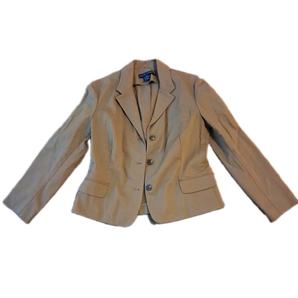 Ralph Lauren Tan Blazer Twill Unlined Fitted Size 14